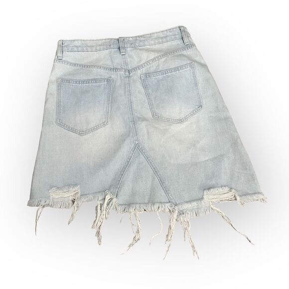 FREE PEOPLE GOING ROGUE DENIM SKIRT OB962056 RAW ASYMMETRIC HEM TIDAL WAVE SZ 25 - Picture 6 of 13